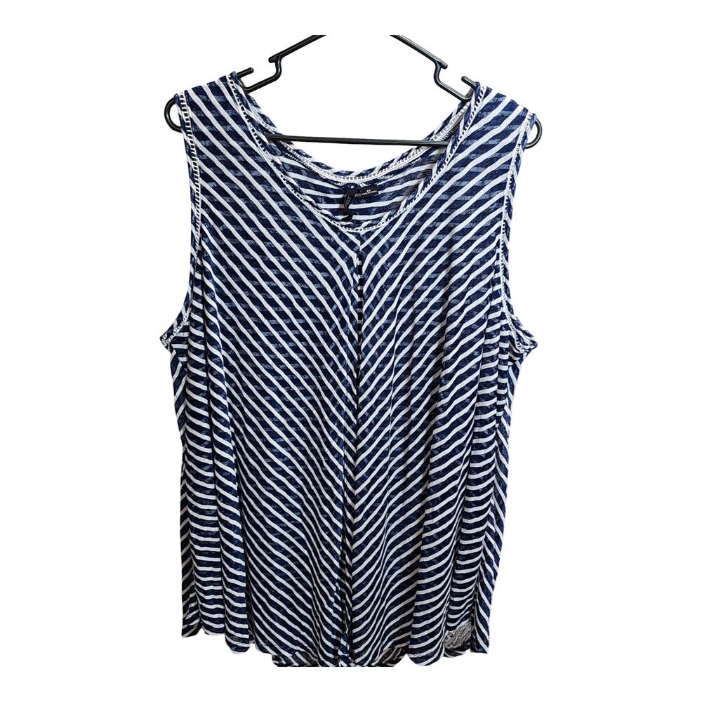 New Directions Curvy 2X Blue & White Chevron Striped Sleeveless Tank Top